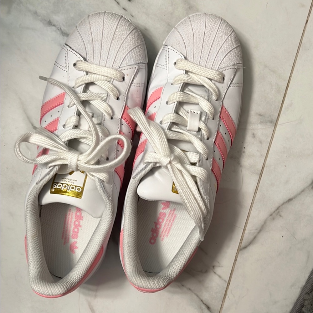 Adidas Women’s Shell Toe White and Pink Sneakers